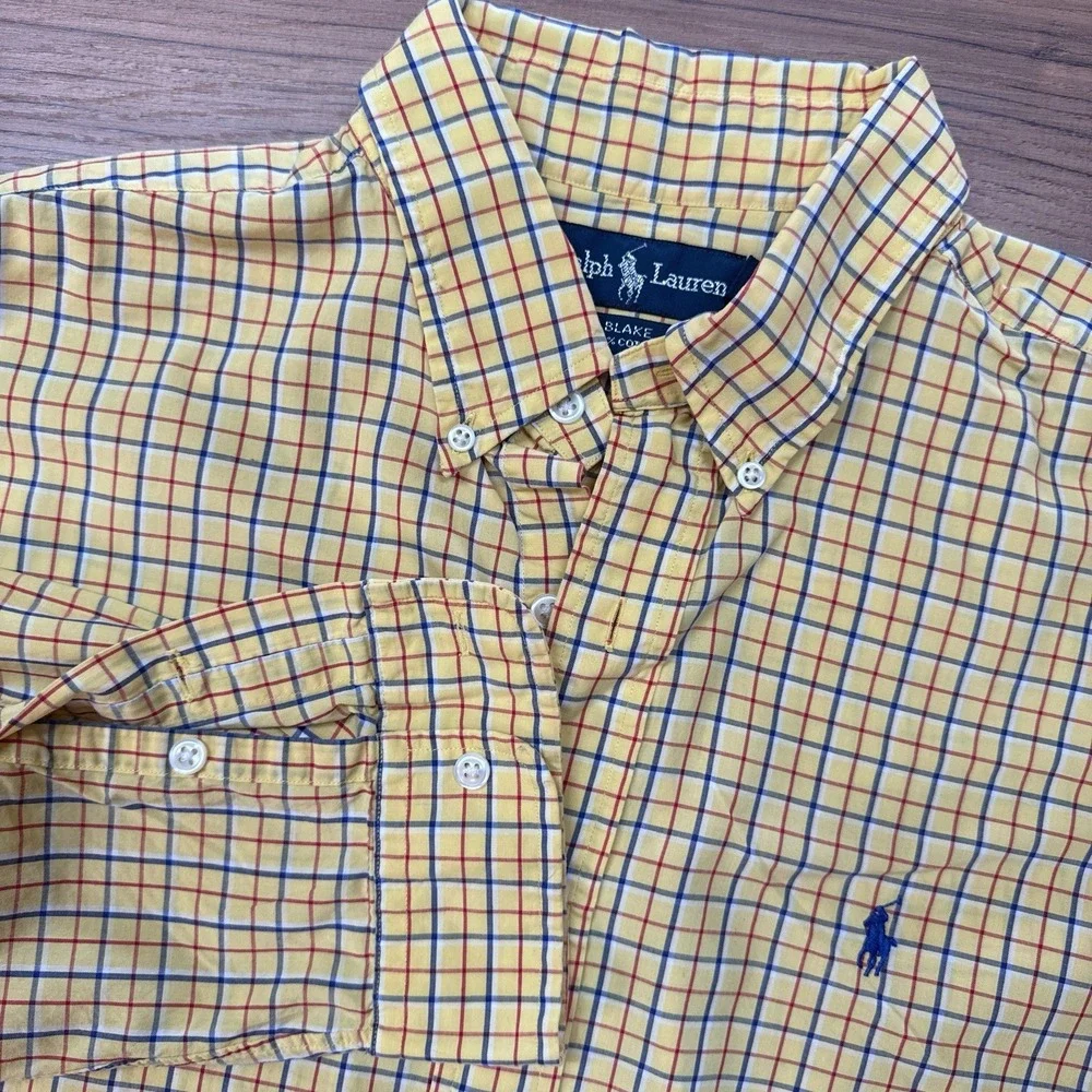 Polo Ralph‎ Lauren Blake Shirt Mens L Button Up Yellow Plaid Retro Y2K Career